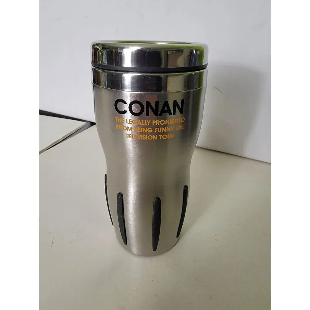 Rare Conan O'brien Coffee Cup Travel Stainless Steel Legally Prohibited Funny Tv